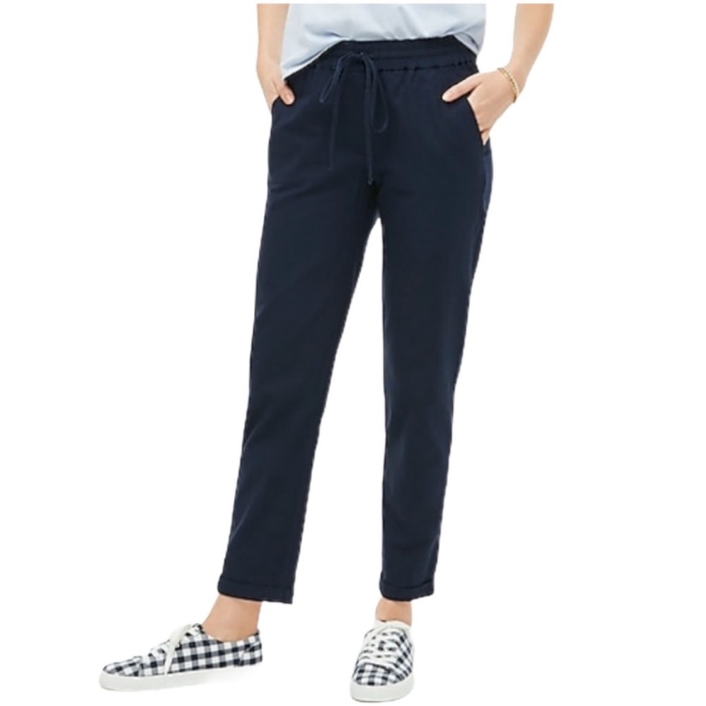 J. Crew Navy Linen pants straight leg  Size 4 Preppy lightweight natural fabric